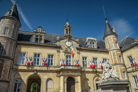 view on the city hall of the town of Melun in Seine et Marne in Franceのeditorial素材
