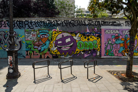 Paris - France - May 2023: street photography in the villette district in Paris with its beautiful graffitiのeditorial素材