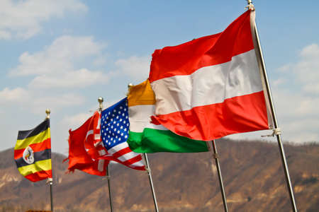 many flag in the windの写真素材