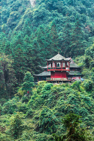the chinese temple in hill and forestの写真素材