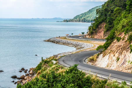 ocean with road in rayong of thailandの写真素材