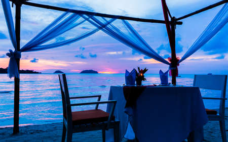 dinner on beach in island of thailandの写真素材
