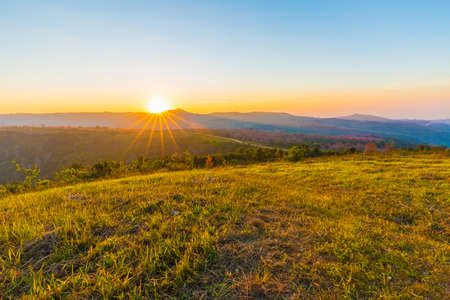 the sunset on mountain in phitsanulok of thailandの写真素材