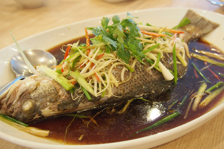 Steamed Fish with soya sauceの写真素材