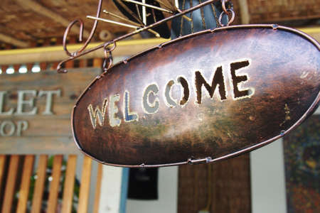 Welcome signage in rustic metalの写真素材