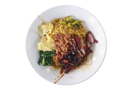 Dried egg noodle with roasted pork and veggie Singapore styleの写真素材