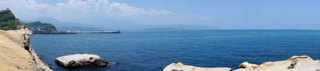 seaside panoramic view in Yehliu Geopark, Taiwanの写真素材