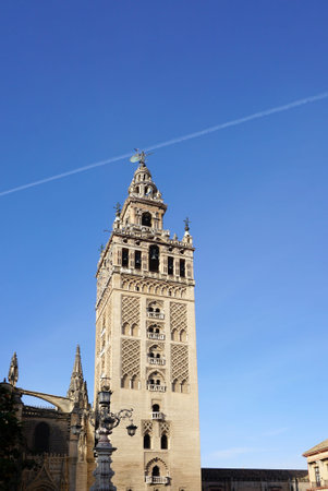 Seville, Spain - 8 December,2015 : The beautiful Seville cathedral tower with clear sky on 8 December 2015 in Seville, Spainのeditorial素材