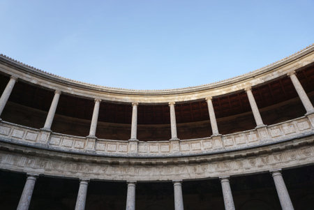 Granada, Spain - 9 December,2015 : Courtyard of the Palace of Charles V at Alhambra palace, Granada,...