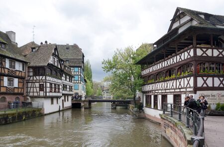 Strasbourg, France - 3 May,2016 :Beautiful old town of Strasbourg at the tourist boat pier on 3 May 2016 in Strasbourg, Franceのeditorial素材