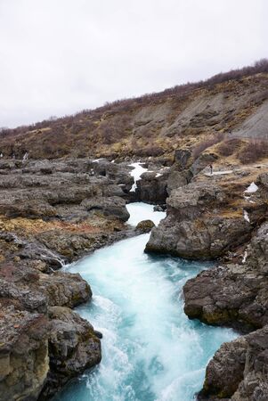 Hraunfossar & Barnafoss Waterfalls in Icelandの写真素材