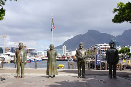 Cape Town, South Africa - 28 September,2016 : Statues of South Africa's four Nobel laureates in V&A Waterfront's Nobel Square on 28 September 2016 in Cape Town, South Africaのeditorial素材