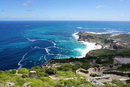 Cape Town, South Africa - 30 September,2016 :Tourist trekking up to the view point of Cape point with beautiful coast background on 30 September 2016 in Cape Town, South Africaのeditorial素材
