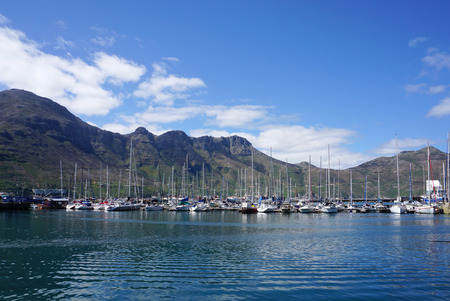 Yacht port in Cape town with mountain backgroundの写真素材