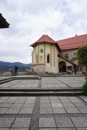 Bled, Slovenia - 11 April ,2017 : orange roof top with heritage architecture at Bled castle in Bled on 11 April 2017 in Bled, Sloveniaのeditorial素材