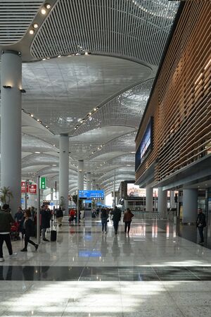 Istanbul, Turkey - 20 April ,2019 : People walking around Istanbul new airport with beautiful modern architecture on 20 April ,2019 in Istanbul, Turkeyのeditorial素材
