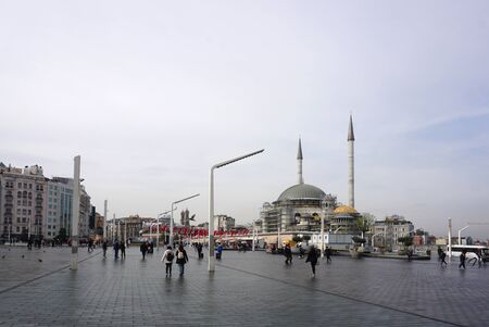 Istanbul, Turkey - 13 April ,2019 : People walking around Taksim square with beautiful mosque background on 13 April ,2019 in Istanbul, Turkeyのeditorial素材