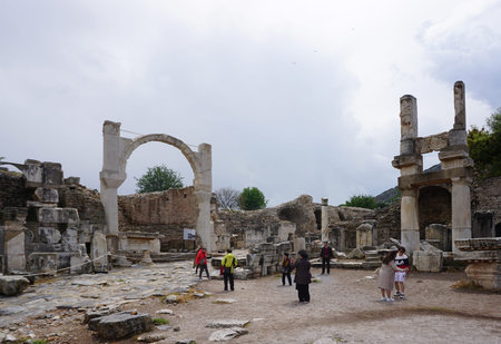 Selcuk, Turkey - 15 April ,2019 : Tourist walking around the Ancient Greek and Roman ruins in...