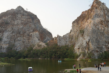Rachaburi ,Thailand - 8 February, 2020 : Beautiful scenery of the stone mountain in the famous Khao...