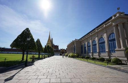Bangkok , Thailand - 20 June, 2020 : Beautiful ornamental detail of the traditional architecture of the grand palace of Thailand on 20 June, 2020 in Bangkok , Thailandのeditorial素材