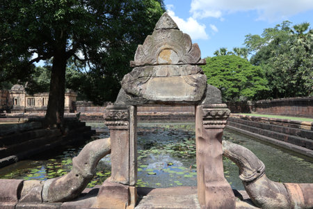 Buriram , Thailand â 5 November,2021 : Beautiful ancient stone structure and architecture at Prasat Muang Tam Historical Park the landmark of Buriram province â 5 November,2021 in Buriram , Thailandのeditorial素材