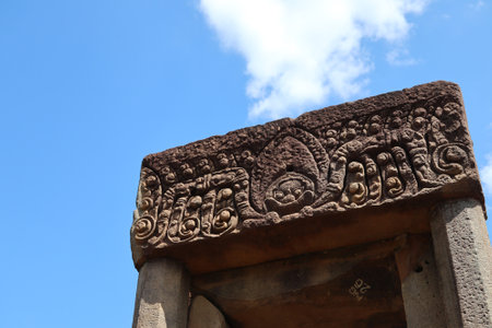 Buriram , Thailand â 5 November,2021 : Beautiful ancient stone structure and architecture at Prasat Muang Tam Historical Park the landmark of Buriram province â 5 November,2021 in Buriram , Thailandのeditorial素材