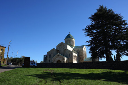 Kutaisi, Georgia â22 October,2021 : The beautiful architecture of Bagrati Cathedral on the hill of Kutaisi town on the sunny day â 22 October,2022 in Kutaisi, Georgiaのeditorial素材