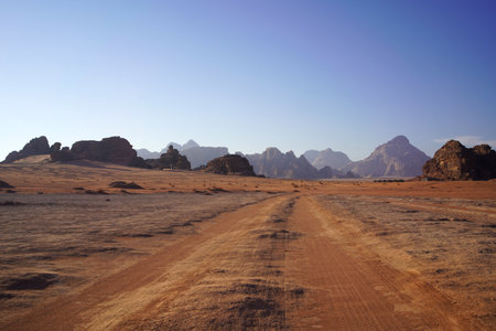 Beautiful orange sands dune of Wadi Rum desert the unique landscape of Jordenの写真素材