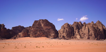 Beautiful orange sands dune of Wadi Rum desert the unique landscape of Jordenの写真素材