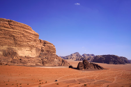 Beautiful orange sands dune of Wadi Rum desert the unique landscape of Jordenの写真素材