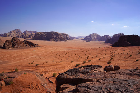 Beautiful orange sands dune of Wadi Rum desert the unique landscape of Jordenの写真素材