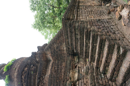 Ruin of stone wall and stairs, thailandの写真素材