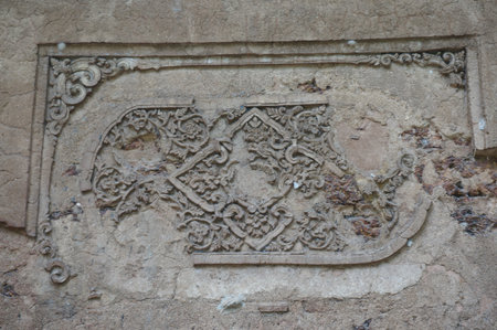 Ruin of stone relief, thailandの写真素材