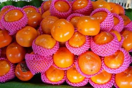 Close up of photo of very fresh persimmons backgroundの写真素材