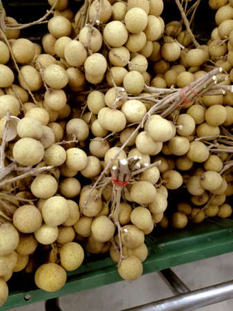Close up of photo of very fresh longan fruits ( Dimocarpus longan ) background prepare for sale in a marketの写真素材