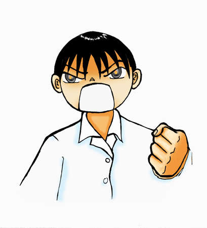 School boy clipart illustration - boy talking with determination  isolated on white backgroundの写真素材