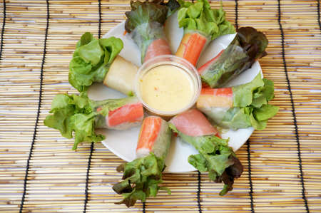 Clean food - fresh Spring Roll Salad or Salad Rollの写真素材