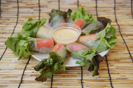 Clean food - fresh Spring Roll Salad or Salad Rollの写真素材