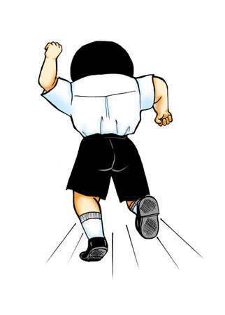 School boy clipart illustration - boy turning back and running away isolated on white backgroundの写真素材