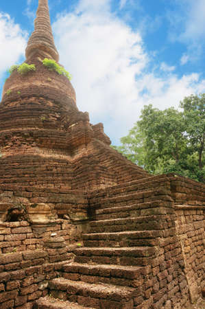 A photo of ruin of stone wall and stairs, is a World Heritage at Si Satchanalai Historical Park, Sukhothai, Thailandの写真素材