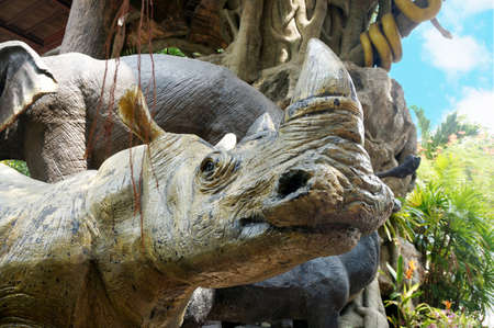 rhino statue in the zooの写真素材