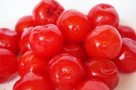 A photo of maraschino cherries isolated on white background, close upの写真素材