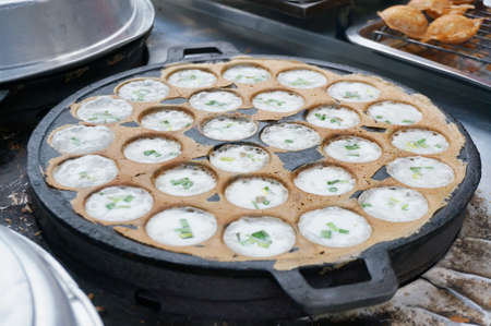 Asia-Asian food, Kanom Krok:  Thai dessert made from coconut milk, sometimes call Thai coconut pudding.の写真素材
