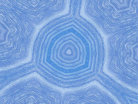 A photo of circular geometric blue background of water and sand on beach in kaleidoscope colorful shape.  Abstract blue vortex trail. Flat whirlpool funky cyan abstract fractal cover for presentationの写真素材