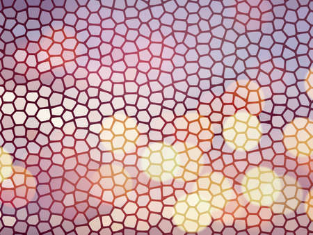 Abstract stained glass, geometrical multicolored background consisting of bright hexagon elements with bokehの写真素材
