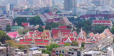 A photo of city with Thai culture roof and buildings,  aerial view over skyline, Bangkok, Thailandの写真素材