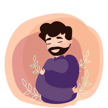 Man smiling and hugging himself with abstract background. Self love concept.のイラスト素材