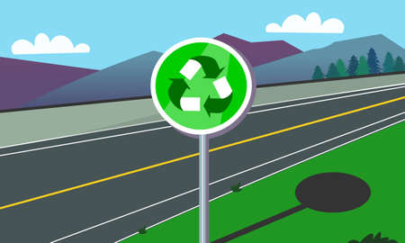 Sign with recycling symbol in the middle of the road.のイラスト素材