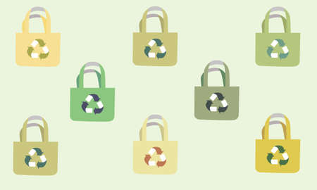 Reusable bags pattern. Ecological bags. Eco lifestyle.のイラスト素材
