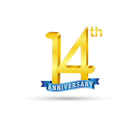 14 years anniversary logo with blue ribbon isolated on white   backgroundのイラスト素材